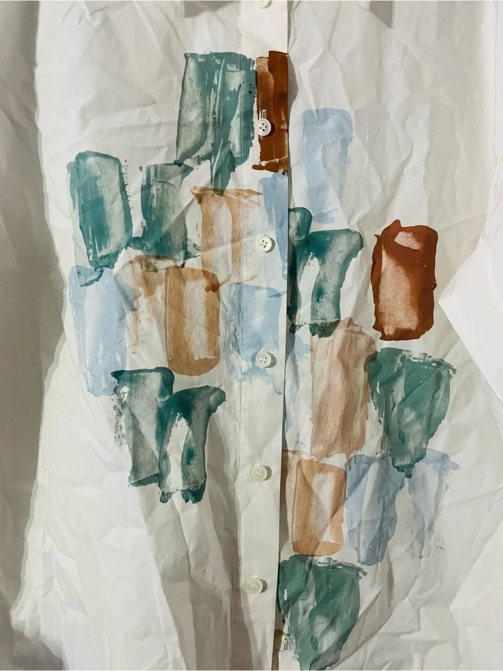 LAFAYETTE 148 Painter's Palette Print Cotton Poplin Oversized Shirt Sz L